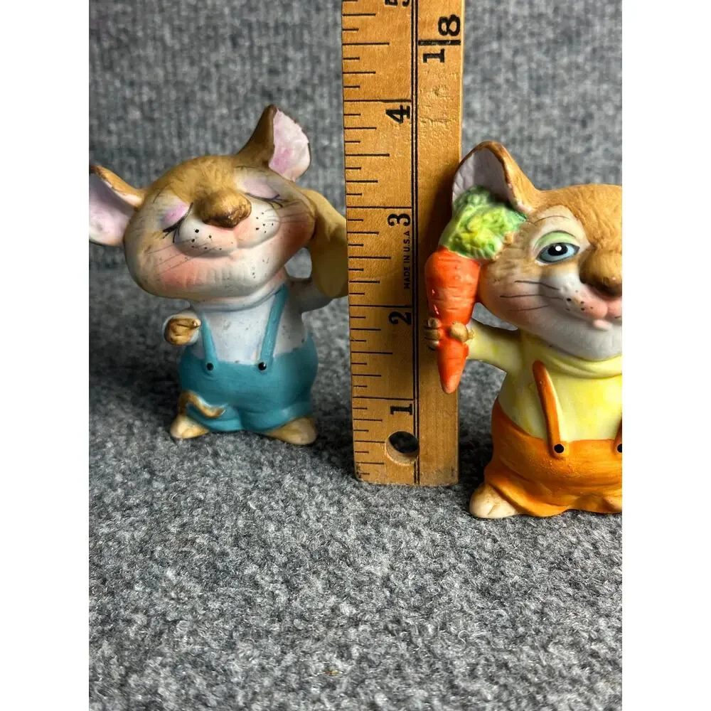 Vintage trio mouse figurines Homco Country Harvest hand painted Taiwan 4” mice